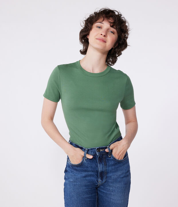 Women's short-sleeved linen T-shirt green