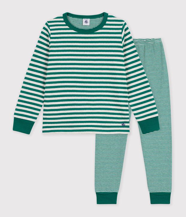 Children's stripy tube knit pyjamas green/beige