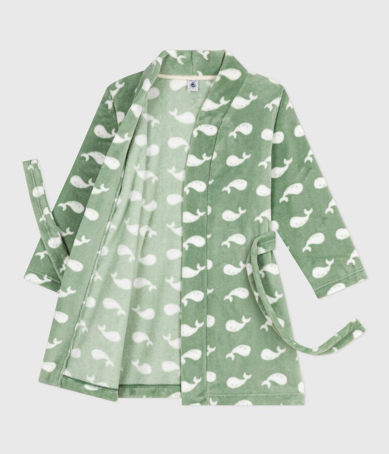 Children's printed fleece dressing gown green/white