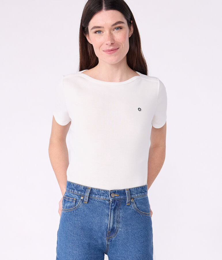 Iconic Women's Admiral Collar Cotton T-Shirt ECUME white