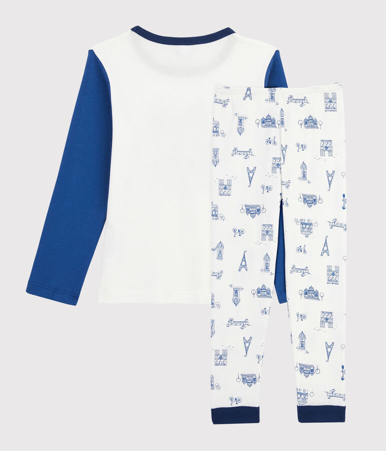 Boys' Paris Motif Ribbed Pyjamas MARSHMALLOW white/BLEU blue/MULTICO