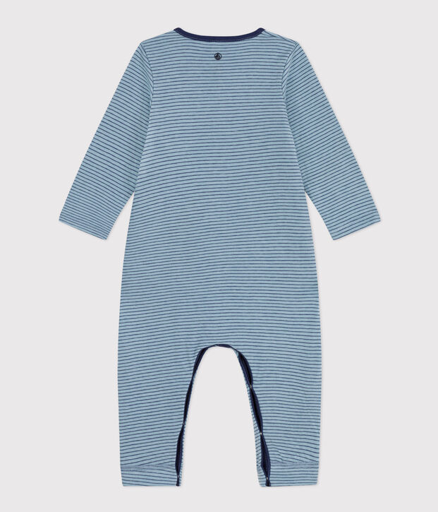 Babies' Stripy Cotton Jumpsuit. blue/blue/blue