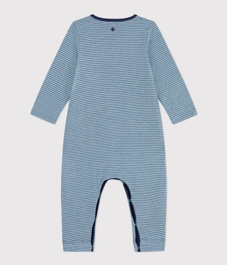 Babies' Stripy Cotton Jumpsuit. blue/blue/blue