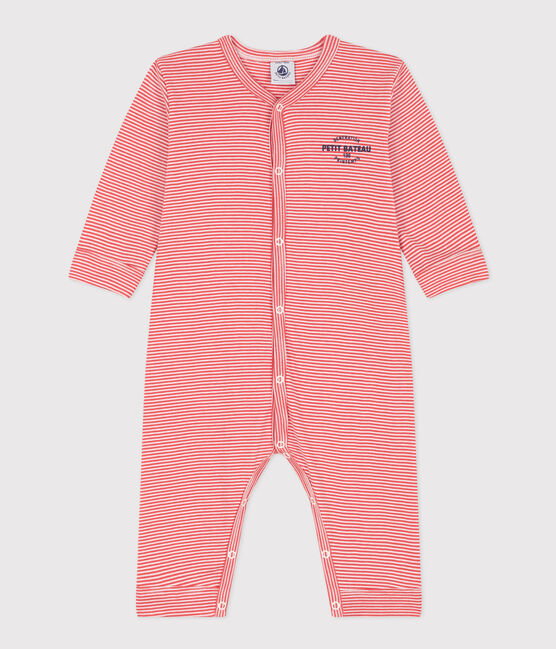 Babies' Footless Pinstriped Cotton Pyjamas ABRICOT orange/MARSHMALLOW