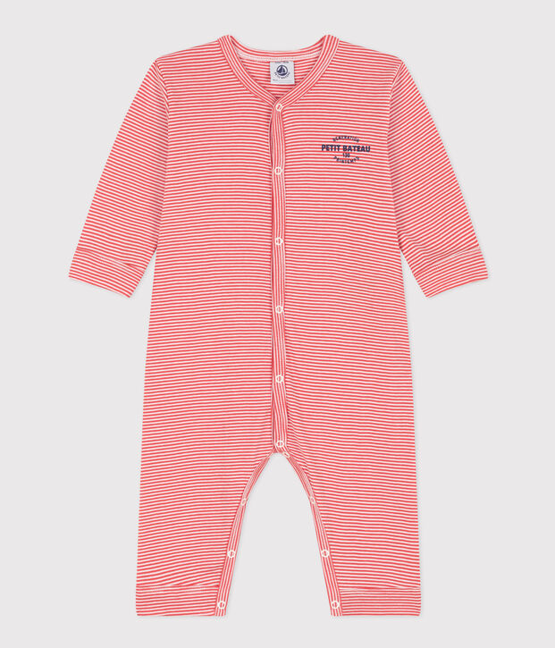 Babies' Footless Pinstriped Cotton Pyjamas orange/white