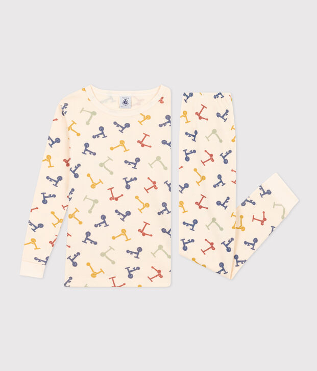 Children's Scooter Print Fitted Cotton Pyjamas Ecru/multicolor