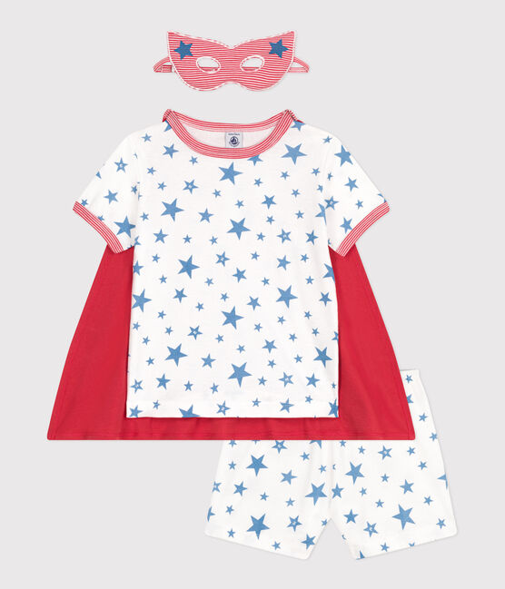 Children's short fancy dress pyjamas with a glow-in-the-dark cotton cape MARSHMALLOW white/MULTICO white