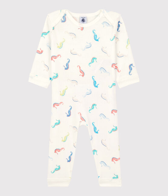 Babies' Seahorse Pattern Cotton Sleepsuit without Poppers MARSHMALLOW white/MULTICO white