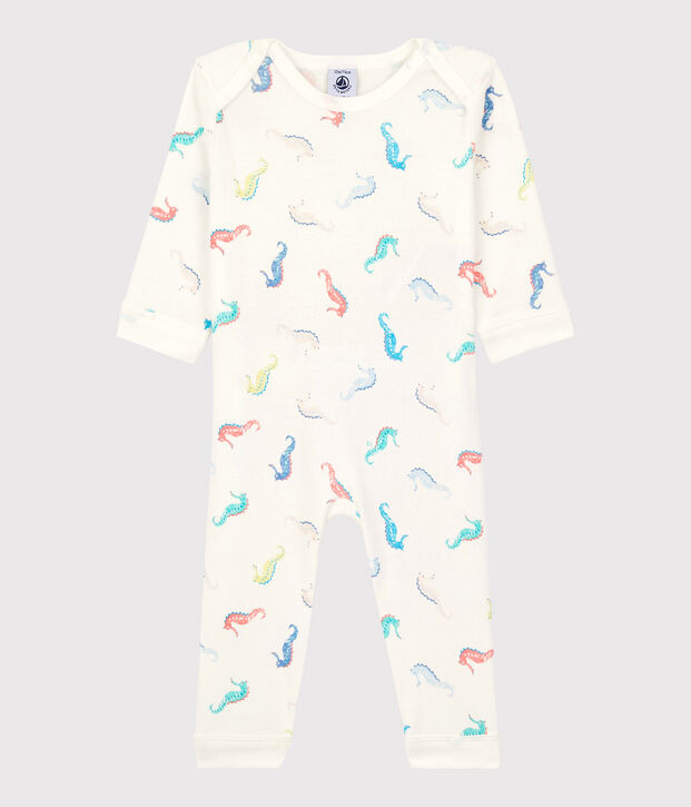 Babies' Seahorse Pattern Cotton Sleepsuit without Poppers white/multicolor