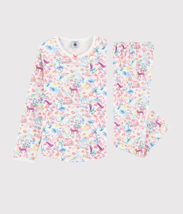 Girls' Jungle Print Cotton Pyjamas white/multicolor