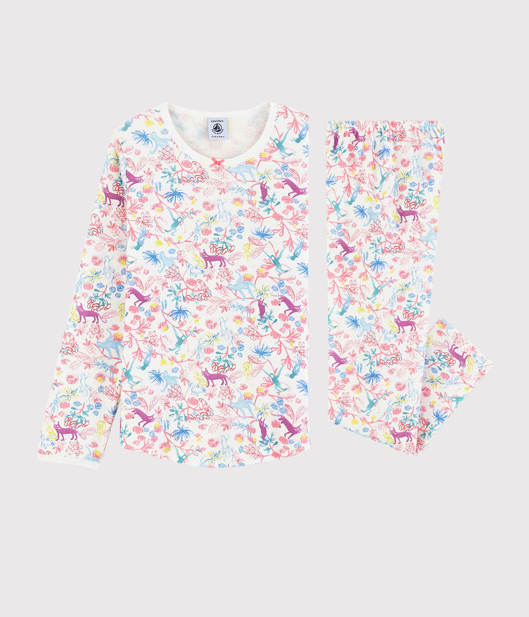 Girls' Jungle Print Cotton Pyjamas white/multicolor