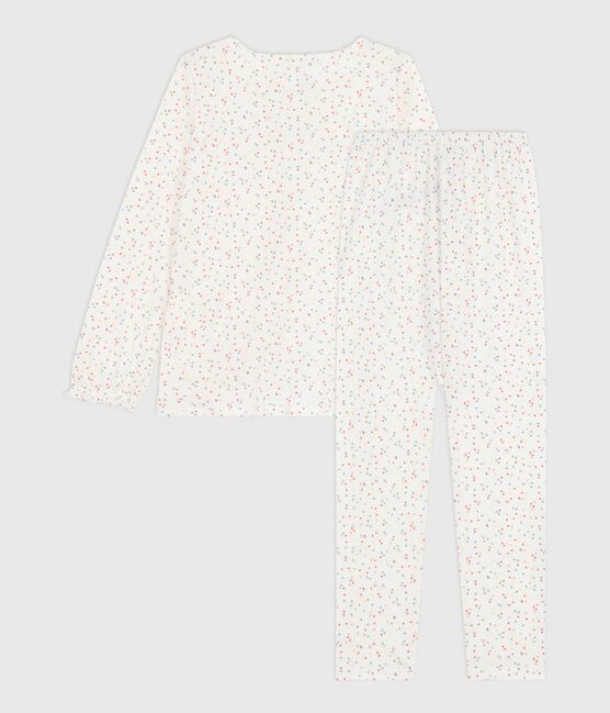 Children's polka dot printed cotton pyjamas MARSHMALLOW white/MULTICO white