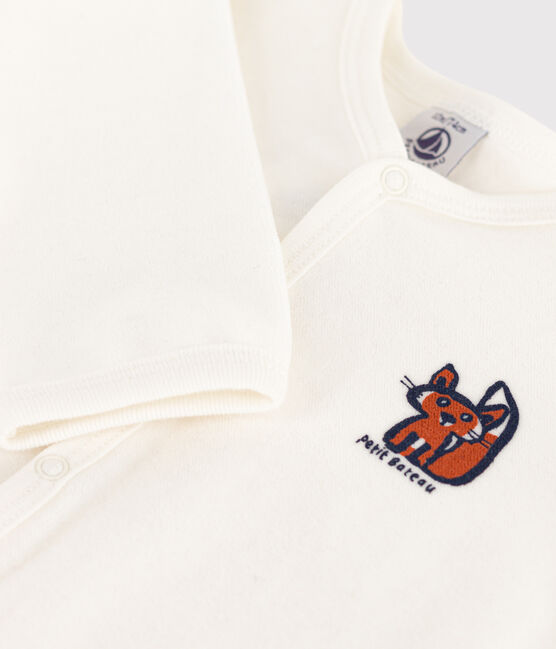 Babies' Fox Patterned Velour Sleepsuit MARSHMALLOW white