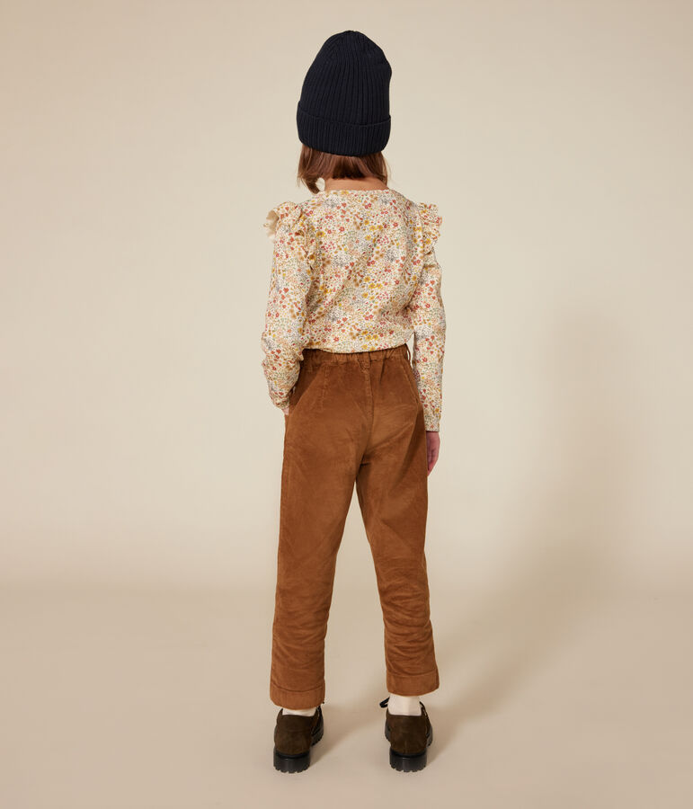 Girls' long-sleeved rib knit T-shirt Ecru/multicolor