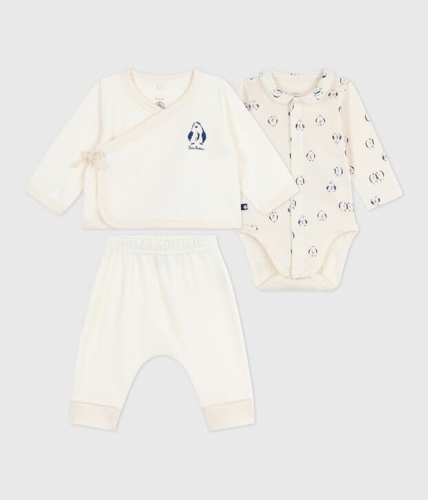 Babies' 3-piece set with a penguin print wrap-around top and a body MILK