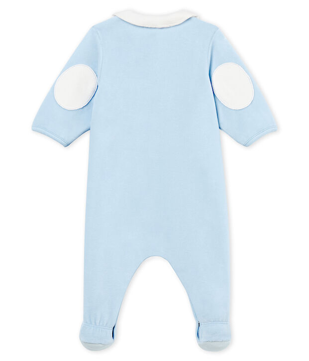 Baby boys' sleepsuit in plain cotton velour blue