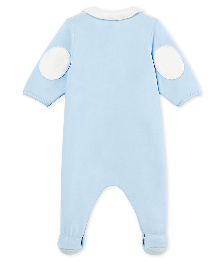 Baby boys' sleepsuit in plain cotton velour FRAICHEUR blue