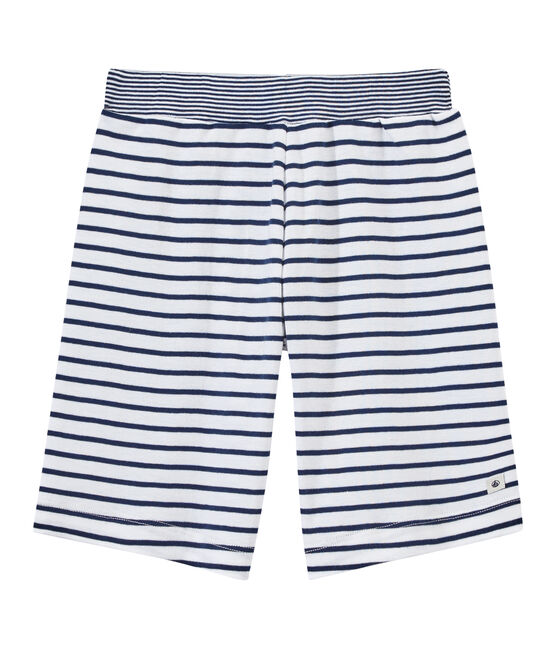 Boy's striped shorts ECUME white/MEDIEVAL blue