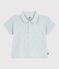 Babies' short-sleeved patterned openwork cotton polo shirt blue