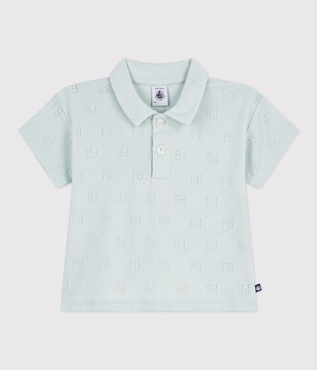 Babies' short-sleeved patterned openwork cotton polo shirt SPRAY