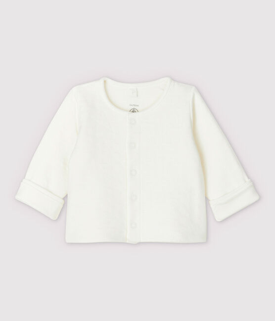 Babies' White Starry Organic Cotton Quilted Tube Knit Cardigan MARSHMALLOW white
