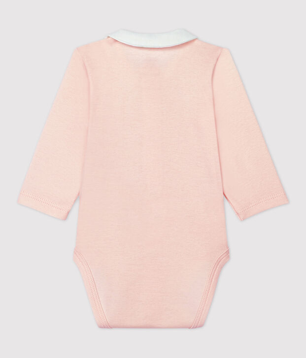 Babies' Pink Organic Cotton Bodysuit with Collar FLEUR