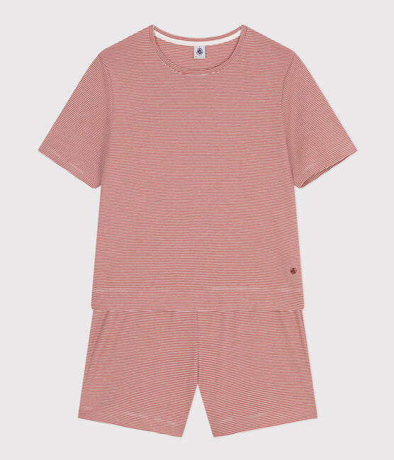 Women's Stripy Cotton Pyjama Shorts and T-shirt FAMEUX /MARSHMALLOW