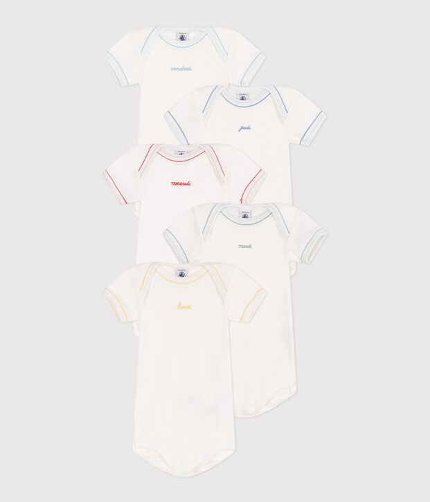 Babies' short-sleeved cotton days of the week bodysuits - 5-pack multicolor