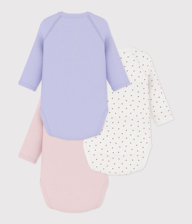 Pack of babies' long-sleeved printed cotton wrapover bodies multicolor