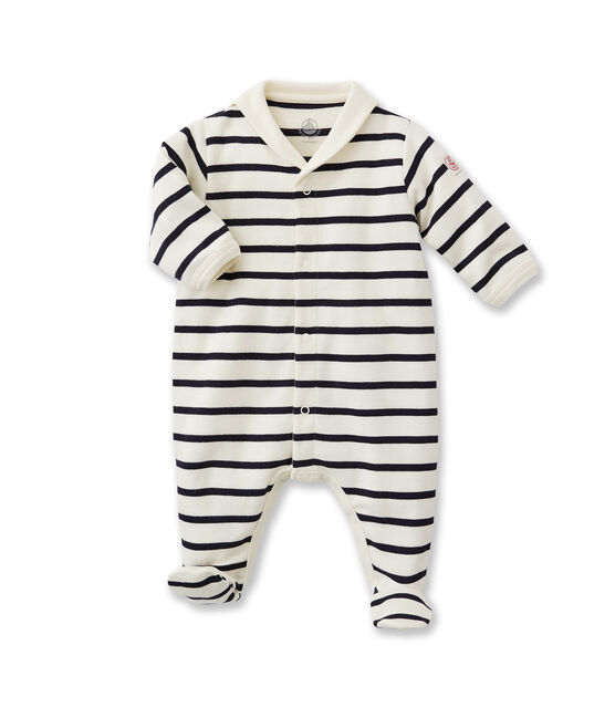 Baby's striped sleepsuit COQUILLE beige/ABYSSE blue