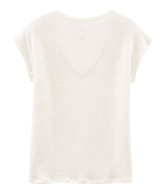 Women's iridescent linen short-sleeved t-shirt MARSHMALLOW white/COPPER pink