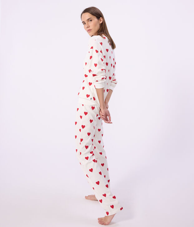 Women's heart print cotton pyjamas white/red