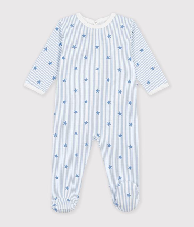 Babies' star-print fleece pyjama suit with a back opening white/multicolor