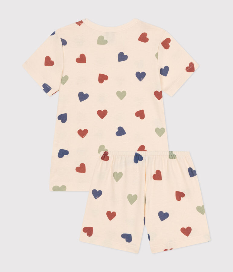 Children's Short Cotton Heart Print Pyjamas Ecru/multicolor