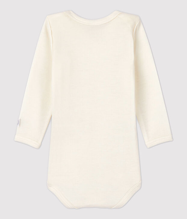 Babies' Long-Sleeved Bodysuit in Cotton/Wool white