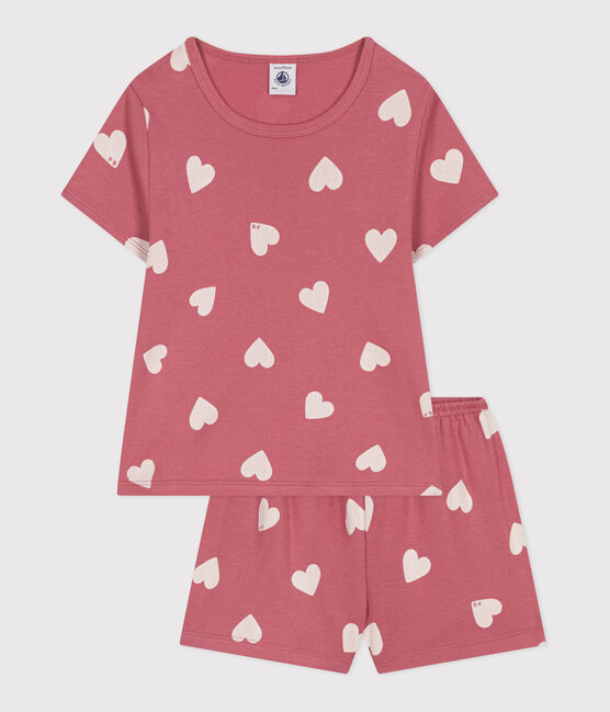 Children's short heart-pattern cotton pyjamas ROSEWOOD pink/MARSHMALLOW
