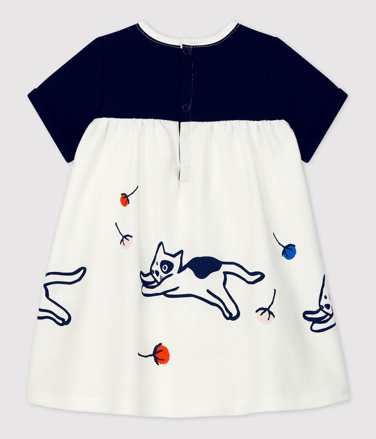 Babies' Fleece Dress MARSHMALLOW white/SMOKING blue