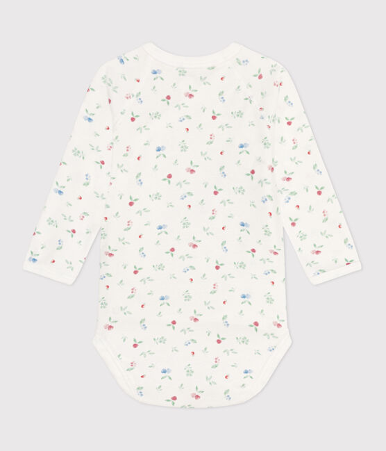 Babies' long-sleeved wrapover cotton bodysuit MARSHMALLOW white/MULTICO white