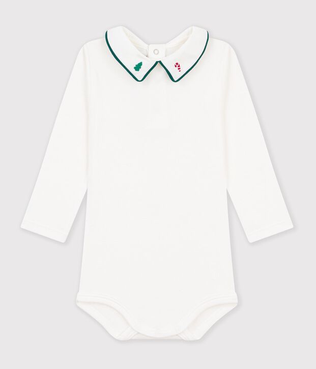 Babies' plain cotton body with an embroidered collar white