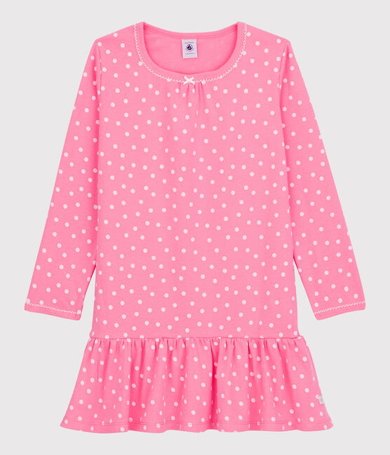 Girls' Ruffle Cotton Nightdress PETAL pink/ECUME white