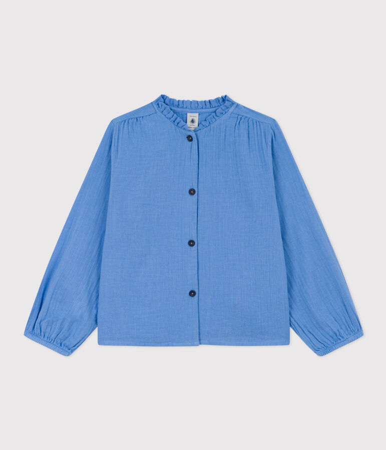 Girls' Plain Cotton Gauze Blouse blue