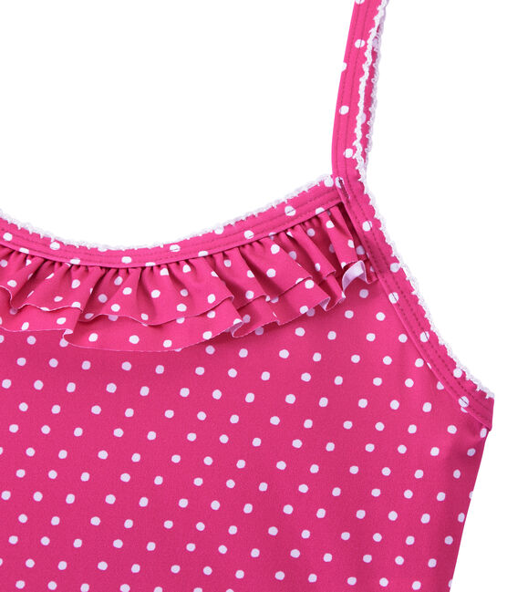Girl's one-piece polka dot swimsuit PETUNIA pink/MARSHMALLO white