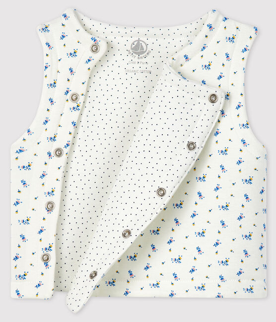 Babies' Quilted Organic Cotton Gilet MARSHMALLOW+BLEU white