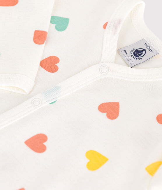 Babies' heart pattern cotton pyjamas MARSHMALLOW white/MULTICO white
