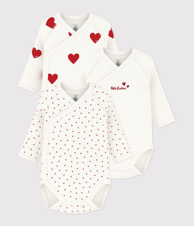 Pack of bodysuits for baby (unisex) in heart-print cotton