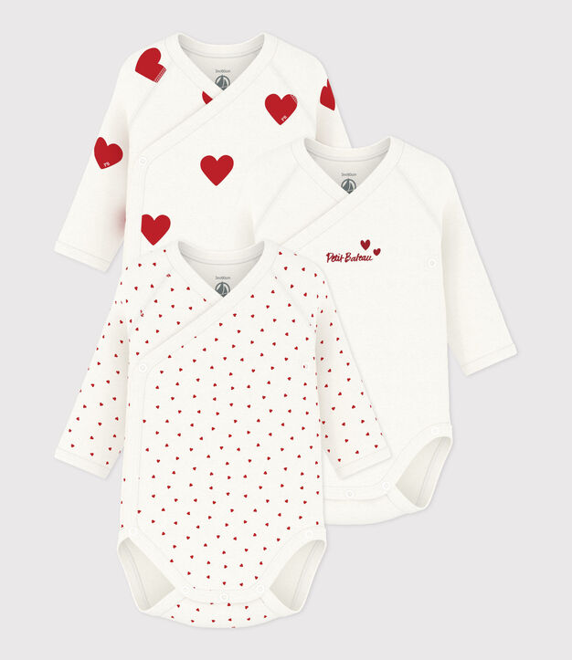 Babies' long-sleeved wrapover red heart pattern bodysuits - 3-Pack multicolor