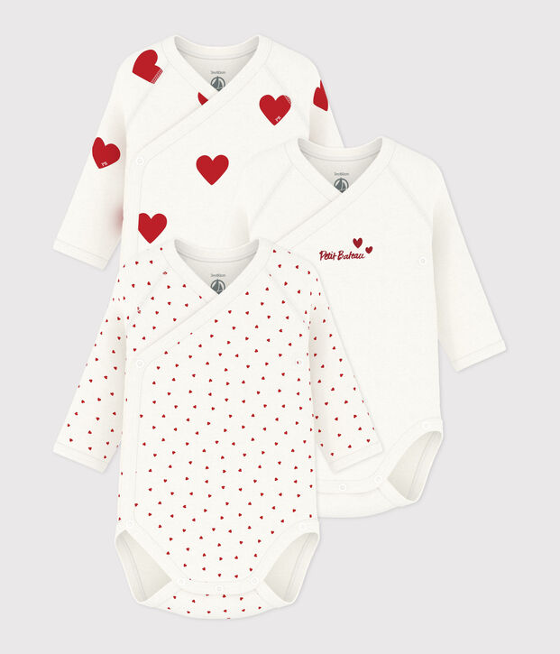Babies' long-sleeved wrapover red heart pattern bodysuits - 3-Pack multicolor