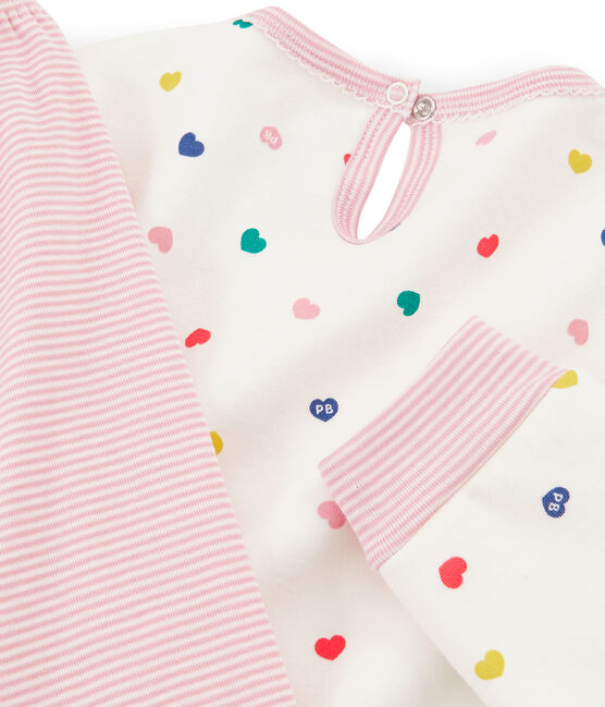 Girls' Long-Sleeved Double-Sided Jersey Nightdress with Heart Print MARSHMALLOW white/MULTICO white