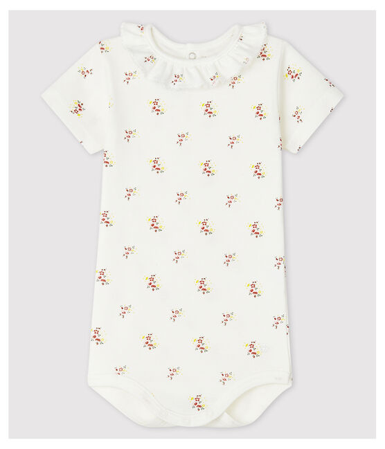Babies' Short-Sleeved Bodysuit With Ruff MARSHMALLOW white/MULTICO white