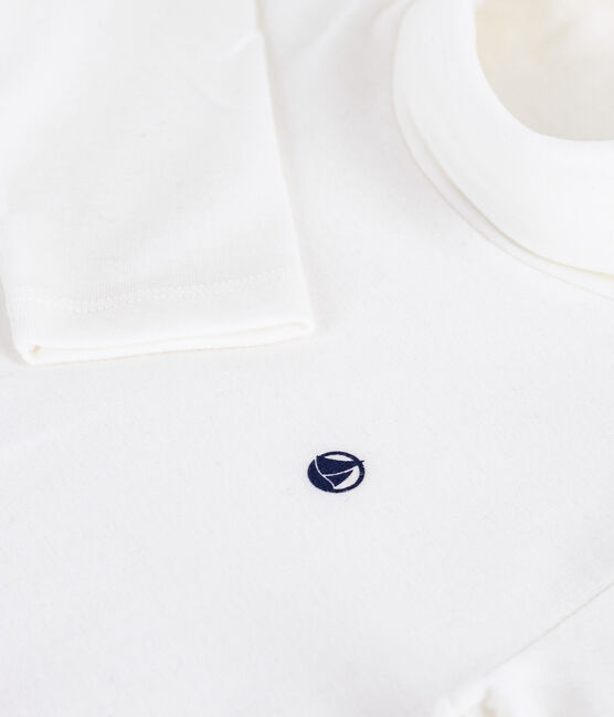 Children's plain cotton rollneck top MARSHMALLOW white